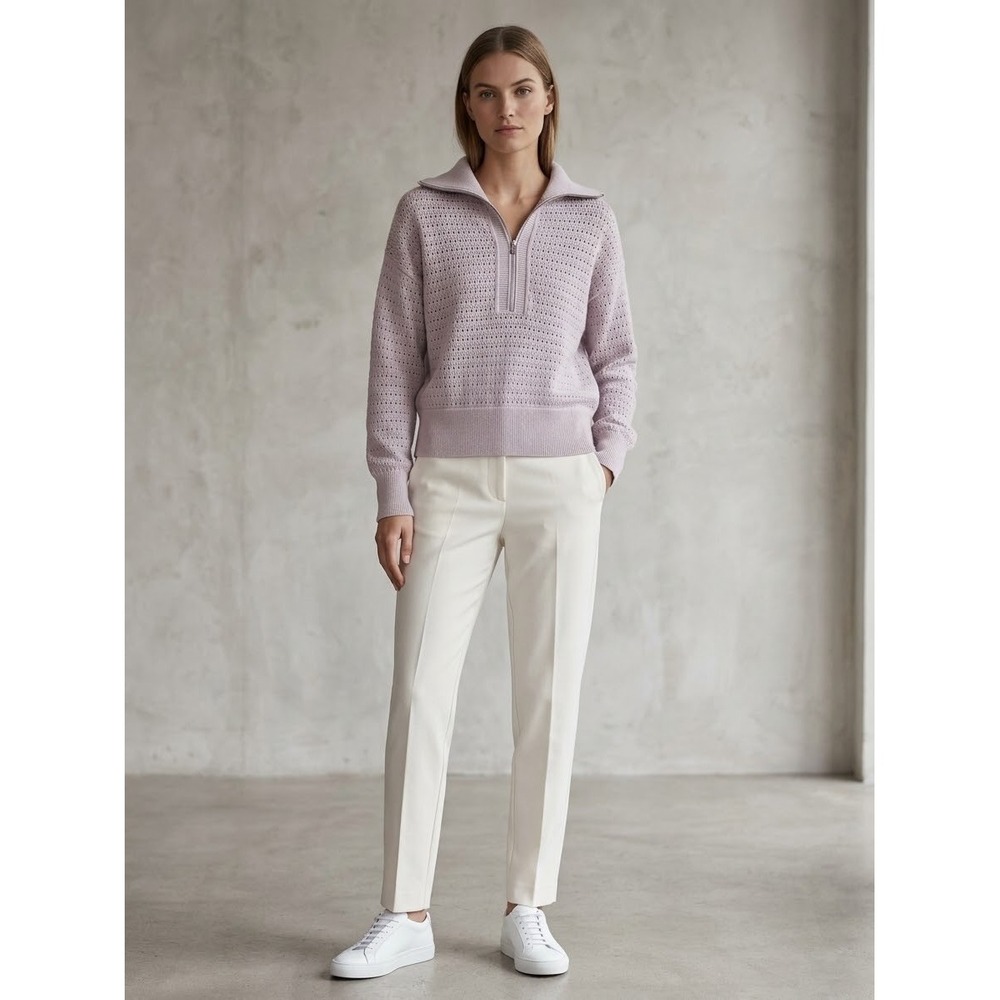 Varley Darla Half Zip Knit Sweater Lilac Pointelle Pullover VAR02468 Small